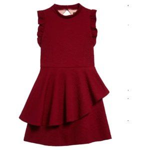 Ava & Yelly Girls Textured Peplum Skater Dress in Burgundy
